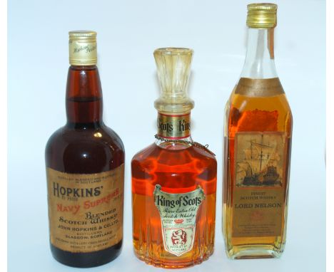 TEN VARIOUS BOTTLES OF WHISKY comprising: King of Scots, 75cl, 43% vol, Lord Nelson, Hopkins Navy Supreme, 26.2/3 fl ozs, Old