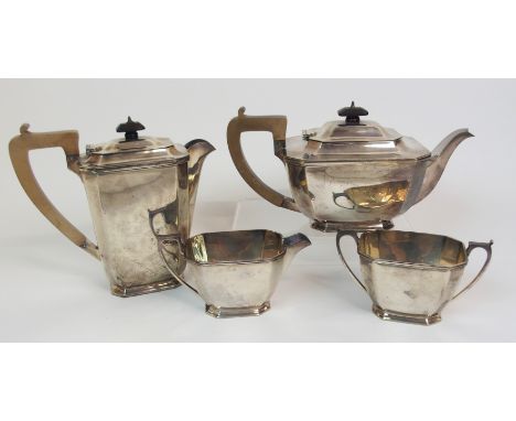 A FOUR PIECE SILVER TEA SERVICE by Harrison Bros &amp; Howson (George Howson), Sheffield 1937 of tapering rectangular form wi