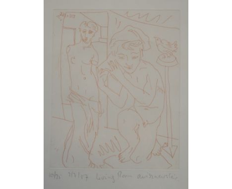 •ADRIAN WISZNIEWSKI (SCOTTISH B. 1958) LIVING ROOM Etching, signed, inscribed with title, dated 2/7/87 and numbered 10/25, 25