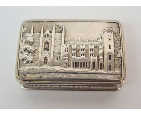 A SILVER CASTLE TOP VINAIGRETTE by Nathaniel Mills, Birmingham 1836, the hinged cover with a view of Newstead Abbey (the home