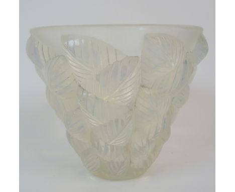 A RENE LALIQUE MOISSAC PATTERN VASE in frosted and opalescent glass, Pre 1945, design introduced 1927, engraved R. Lalique, F