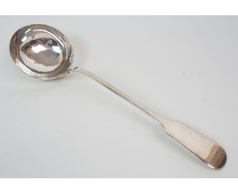 A 19TH CENTURY SILVER SOUP LADLE by Mitchell &amp; Russell, Glasgow 1819, fiddle pattern with circular bowl, 35.5cm long, 227