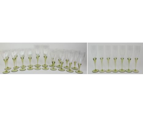 ROSENTHAL STUDIO LINE PAPYRUS DRINKING GLASSES each glass with a pale green stem including seven champagne glasses, four whit