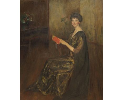 MARY BREWSTER HAZELTON (AMERICAN 1868-1953) PORTRAIT OF A SEATED LADY IN EVENING DRESS Oil on canvas, signed and dated 1923, 