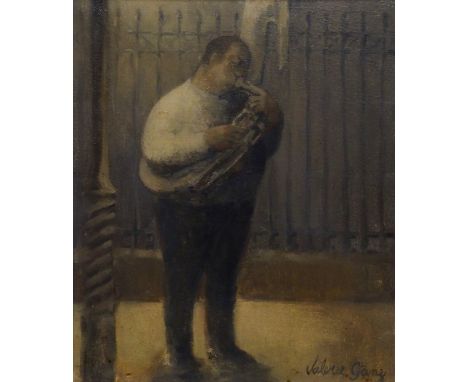 •VALERIE GANZ (BRITISH 1936-2015) MAN PLAYING A SOUSAPHONE Oil on canvas, signed, 33 x 28cm (13 x 11") Inscribed 'Big Daddy' 