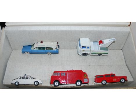 A DINKY TOYS No.299 MOTORWAY SERVICES GIFT SET comprising: Bedford Crash Truck, Motorway Police Car, Fire Chief's Car, Fire E