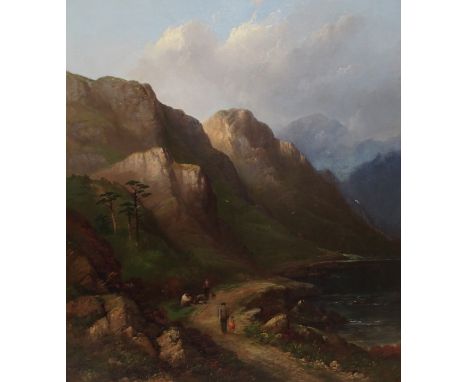 EDWARD TRAIN (BRITISH 1801-1866) WALKING BY THE BANKS OF A LOCH Oil on canvas, signed, 72 x 63cm (28 1/4 x 24 3/4") Condition