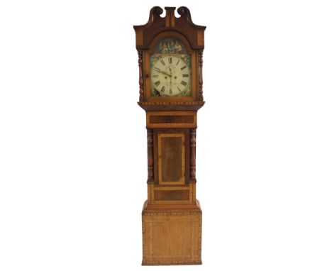 A 19TH CENTURY LONGCASE CLOCK the painted dial with 'Cottars Saturday Night' above the Four British Nations, with seconds and