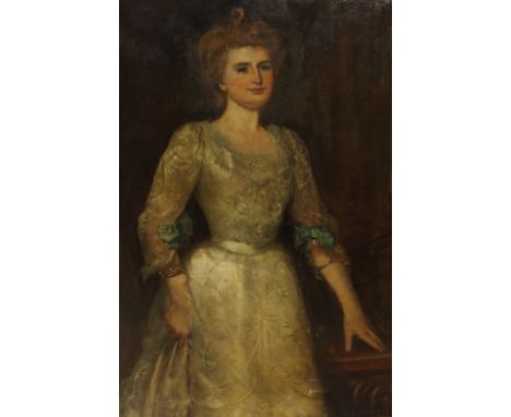 JAMES ELDER CHRISTIE NEAC (SCOTTISH 1847-1914) PORTRAIT OF A LADY IN A SILK GOWN Oil on canvas, signed, 106.5 x 71cm  (42 x 2
