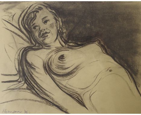 •PETER HOWSON OBE (SCOTTISH B. 1958) RECLINING NUDE Charcoal, signed and dated (19)96, 22.5 x 28.5cm (8 3/4 x 11 1/4") Condit