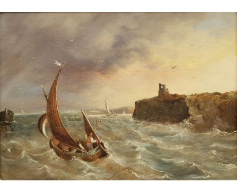English School (late 19th century): Coastal Seascape with Sailing Vessels, oil on canvas unsigned 20cm x 28cm