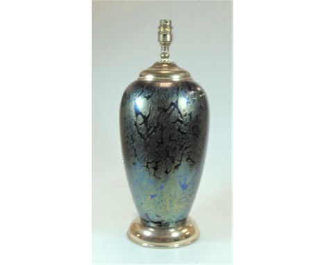 A Royal Briarly iridescent glass table lamp, with brass mounts, h.46cmCondition report: Some general surface wear.Otherwise g