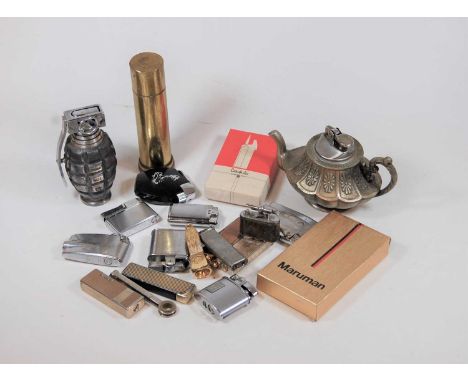 A box of miscellaneous items, to include novelty table lighter in the form of a hand grenade, pocket cigar cutter etc 