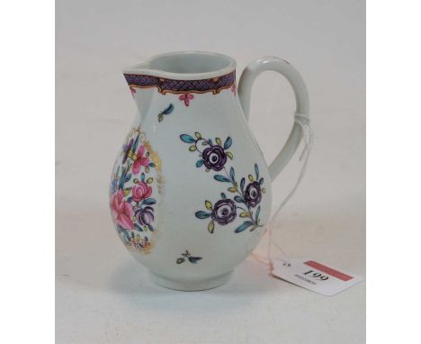 An 18th century Worcester porcelain sparrowbeak cream jug being polychrome decorated, 10cmCondition report: Some restoration 