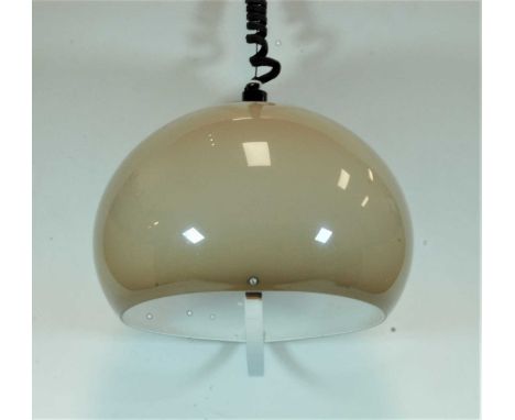 A 1970s style brown plastic dome shaped ceiling light fitting
