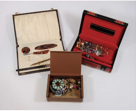 A collection of miscellaneous items, to include a lady's faux tortoiseshell dressing table set, various gent's cufflinks, var