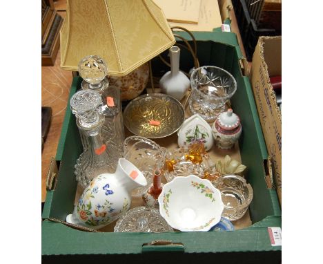 A box of miscellaneous china and glassware, to include Aynsley Cottage Garden vase, Japanese kutani bottle vase, Wedgwood tri