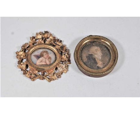 Continental school, late 19th century, portrait miniature of a cherub, within pierced gilt surround, max dimensions 10 x 9cm;