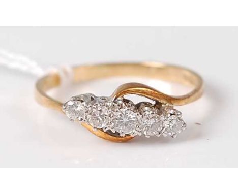 An 18ct gold diamond five stone ring, the five round cut diamonds in a line setting weighing approx 0.33 ct, 3g, size R