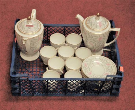 A Mintons eight place setting tea service, in the Petunia patternCondition report: One coffee pot with thumbnail loss to insi