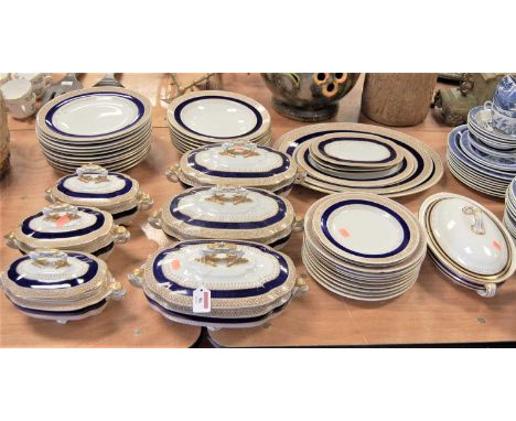 A Victorian Worcester part dinner service, each piece on a white ground within blue border and further brown transfer decorat