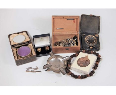 A box of miscellaneous items, to include early 20th century ashtray by the Goldsmiths Company (a/f), a silver mounted hand br