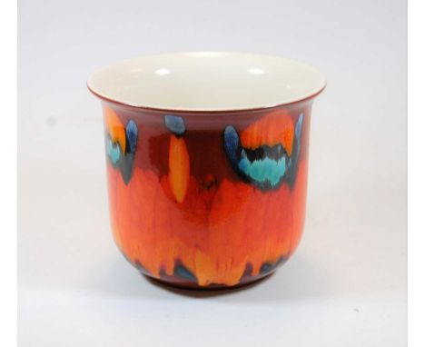 Poole Pottery jardiniere, drip glaze decorated in shades of orange, red, turquoise and black, printed back stamp, dia. 17.5cm