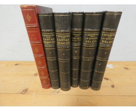 MENENDEZ PIDAL R.&nbsp;&nbsp;Cantar de Mio Cid, 3 vols. &amp; La&nbsp;España del Cid, 2 vols. Uniform dark qtr. calf bindings