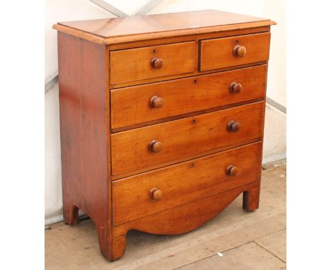 A VICTORIAN MAHOGANY CHEST OF TWO SHORT AND THREE LONG DRAWERS standing on shaped bracket feet, 94cm x 102cm x 48cm