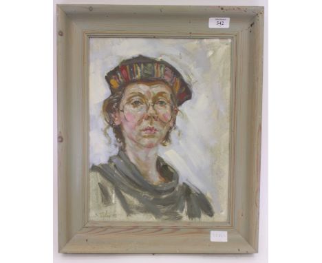 SHIELA TIFFIN  'Self Portrait in Hat', oil on canvas, signed lower left and dated '93, 34.5cm x 26.5cm