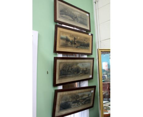 J. SUTHERLAND A set of four 19th century duck shooting prints, each 17cm x 46cm; and a Sporting Illustrations coloured lithog