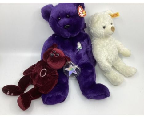 Vintage Steiff Teddy bear ; soft plush &nbsp;tag 022739 white. Together with a large TY beanie Buddy princess Diana large ted