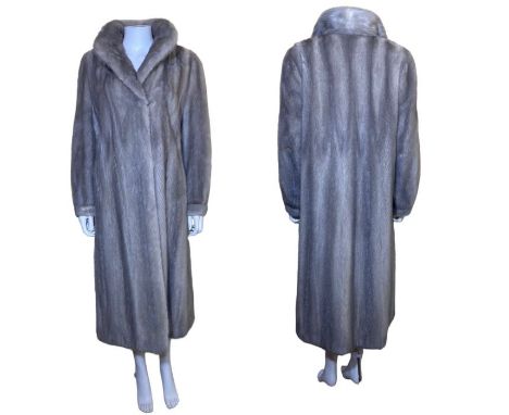 A vintage silver / violet mink coat, full length with an embroidered silver satin lining 40 inch/102 cm bust (s-m) (1)good, s