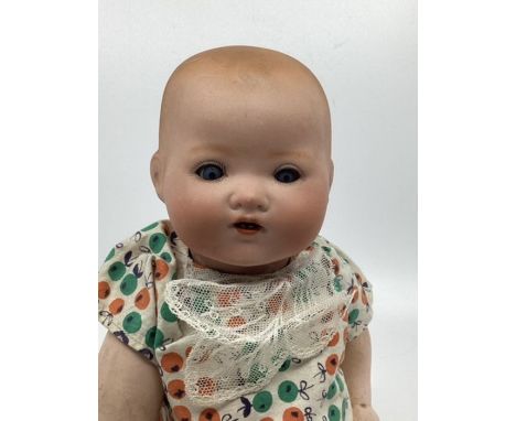 Antique Doll ; Bisque head German AM241 Open mouth small 13” cabinet Baby doll in used condition-open close eyes and teeth an
