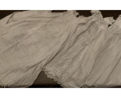 Antique x 13 Good collection of Baby Gowns including 2 detailed inset pin tucked 19th Christening worked dresses with slips x