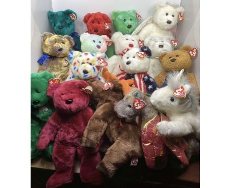 TY Large oversized Beanie Bears vintage toys ; to include Chocolate scotch and Mystic creatures and Halo and all others, in t