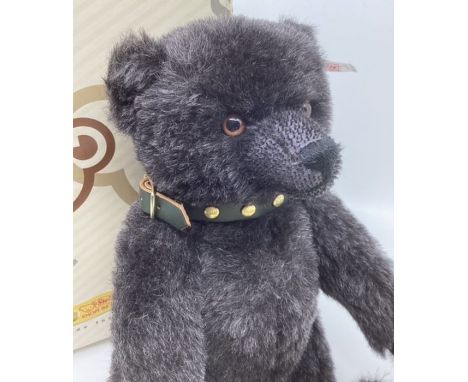 &nbsp;Steiff Teddy Bear 2007 Jack The Black Alpaca Bear ; white tag 662546 label -26cm perfect condition teddy bear with leat