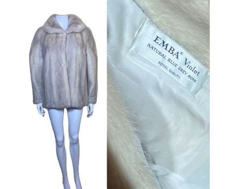 A vintage silver/ sapphire mink jacket with label reading "Emba Violet, Natural blue grey mink, Royal quality" 43 inch/ 109 c