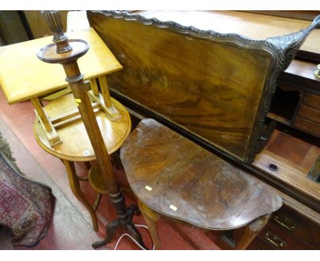 Small oval oak occasional table with base shelf, a stained wood hall table, a mahogany effect Long John coffee table, mahogan