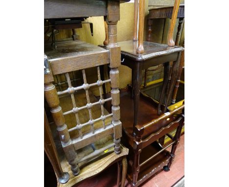 Mahogany twin shelf trolley, a nest of three coffee tables (for restoration) and a small oblong topped table