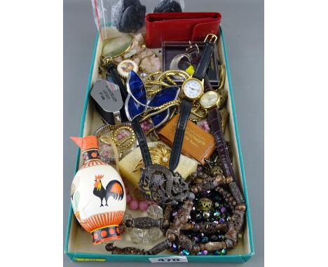 Mixed collection of vintage costume jewellery, watches, magnifiers etc
