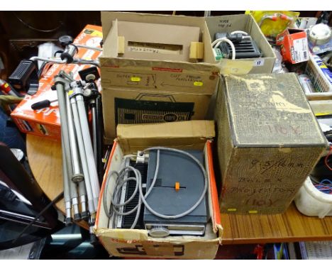 Parcel of vintage cine equipment and tripod stands etc E/T