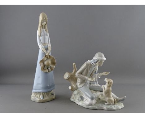 Nao figurine of a young girl with her dog and a Valencia figurine of a young girl with hat