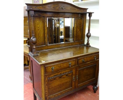 Polished sideboard with bevelled mirror back and top shelf