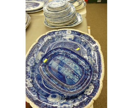 Quantity of Spode blue and white plates, a Baltimore platter and a 'Field Sports' platter