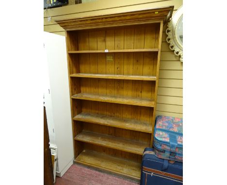 Pitch pine six shelf floor standing open bookcase