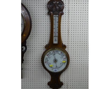 Vintage oak aneroid barometer with thermometer