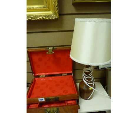 Eastern wooden jewellery box with base drawer and a turned table lamp