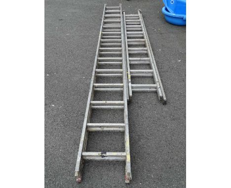 Two section aluminium ladder and a smaller two section aluminium ladder