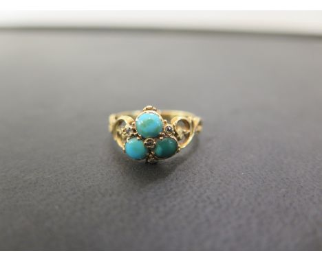 A turquoise and diamond cluster ring - Tests as higher carat gold - Ring size M - Weight approx 2.5gms
Condition report: Good